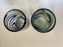 (2) Mexican Hand Blown Swirl Glass Tumblers