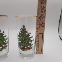 Christmas Tree Highball Glasses Tumblers Gold Rim Set of 2 Green Red