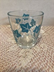 RETRO MID CENTURY VINTAGE HAZEL ATLAS TURQUOISE IVY 1/2 PINT SOUR CREAM GLASS
