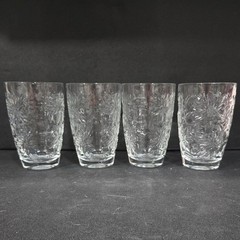 Princess House Fantasia Flat Tumblers #545, Set of 4, Vintage Poinsettia Pattern