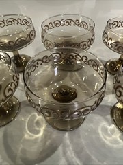 Libbey Vintage MCM Prado Tawney Smoke Dessert Set of 6 Coupes Champagne Glass