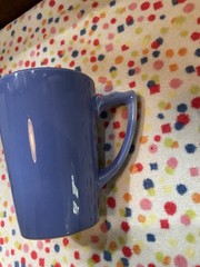 Homer Laughlin Riviera Handled Tumbler Mauve Blue Excellent