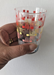 Set 6 Vintage French 1950s Cordial Glasses stylised Pattern Original Mid-Century
