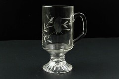 VINTAGE HERITAGE PRINCESS HOUSE ETCHED FOOTED COFFEE MUGS GLASSES SET OF 3