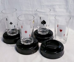 VTG Set 4 Playing Cards Glasses On Coaster/Ashtray Base NEW IN BOX