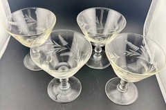 Vintage Cocktail/Sherbet Glasses Etched Wheat Pattern Set of 4