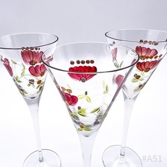 3x Art Nouveau Laura Ashley Champagne Glasses Stemware Floral Design, Enameled