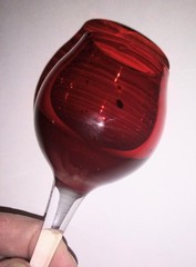 One Vintage Long Stem Ruby Red & Clear Glass Cordial, Aperitif, Cocktail 7″