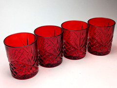 4 Crystal Red Godinger Dublin Shannon Rocks Old Fashioned Glasses Tumblers euc