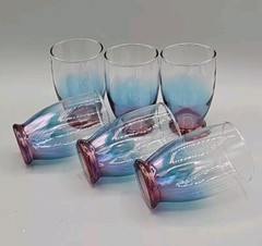 (6) MCM Flashed Gradient Cranberry to Blue Colored Juice Cocktail Glasses EUC