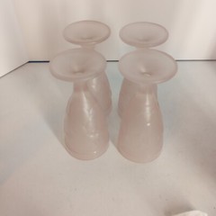 4 Vtg Luminarc Satin Frosted Pink Goblets Glasses Raised Fruit Design France EUC