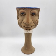 Vintage Studio Pottery Face Cup Goblet Vase Artist Signed 8.25″