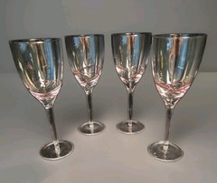 X-treme Cryspo Trio Water Wine Glasses Goblets Red Stripes 8oz Set of 4 8.75″H