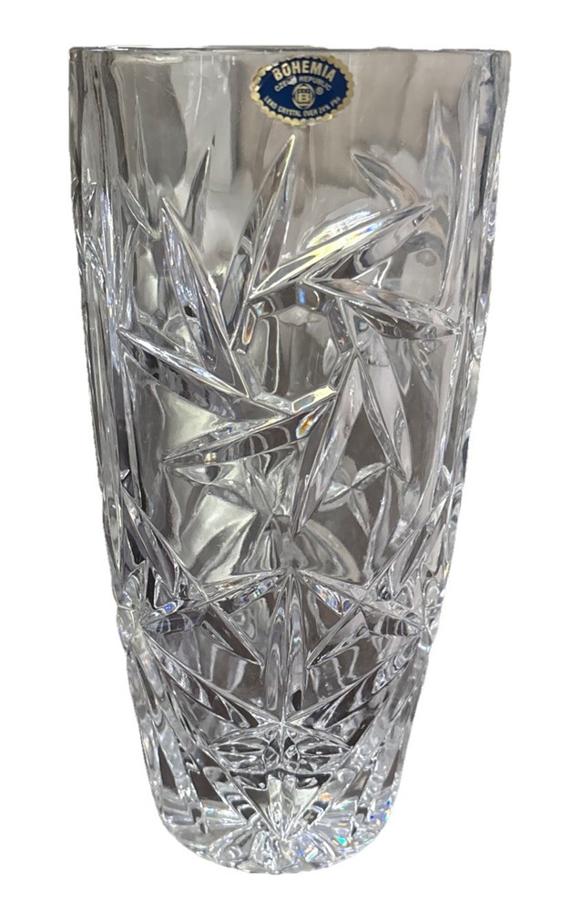 Bohemia Lead Crystal Vase 8” Tall 4” Diameter With Original Tag Weight 3.2 lbs