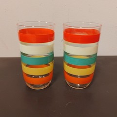 2 Vintage Hazel Atlas Fiesta Stripe Tumblers. 1950s-1970s Retro Juice Glasses