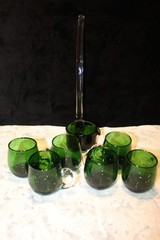 Vintage Emerald Green Glass Punch Cups x6 Plus Ladle