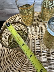 Vtg Culver MCM Baroque High Ball Tumblers 22K Gold 7 Scroll Olive Green