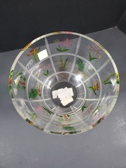 Fifth Avenue Crystal Bowl Hand Cut Floral Designs Painted Geometric 9″ Across
