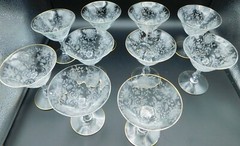 10 CAMBRIDGE «WILDFLOWER» SHORT GOLD SHERBET/MARTINI/WINE GLASSES-BUY 1 OR MORE