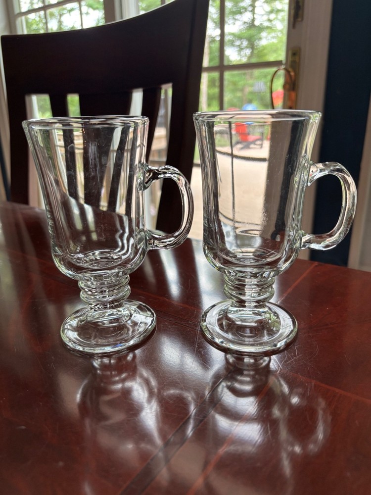 PAIR OF CLEAR GLASS IRISH COFFEE GLASSES 5-3/4″ HIGH