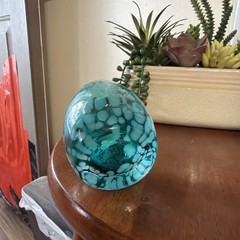 Hand-Blown Green/Blue Confetti Art Glass Vessel – Set of 2