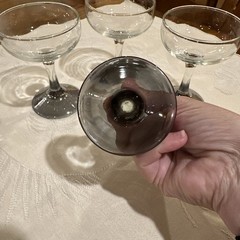 Set of 4 Clear Glass Champagne/Cocktail Glasses w/ Smokey Gray Bases, 4.5″ Tall