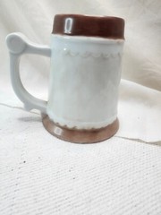 Vintage Hand Painted Tankard w/Pine Cones and Brown Bands Signed R. Botz