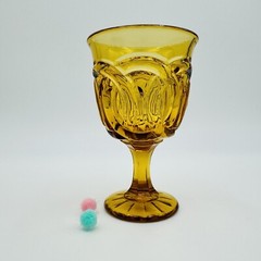 Rare Vtg Double Ring Amber by WRIGHT GLASS – Water Goblet Wine Glass 5” H 6oz