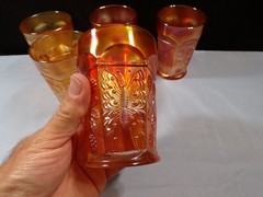 Set of 5 Fenton Marigold Carnival Glass Butterfly & Berry Pattern Tumblers