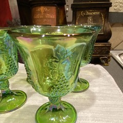 Vintage Set 4 Indiana Carnival Iridescent Lime Green Goblets~Harvest Grape~