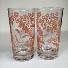 Vintage Federal Glass Spring Blossom Floral High Ball Tumblers Glasses Set Of 8