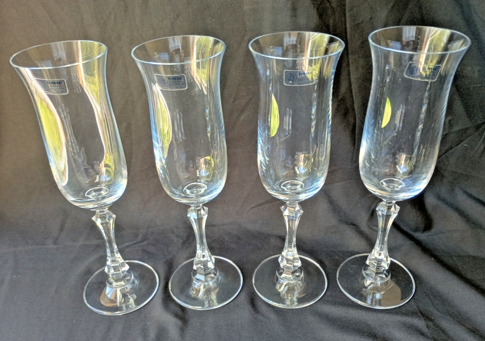 NIB Towle Full Lead Crystal HALIFAX Fluted Champagne Glasses 9″ Set of 4 #25423