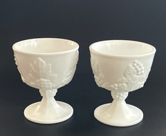 Vintage Indiana Glass Co Colony Milk Glass Harvest Grape Set of 2 Goblets