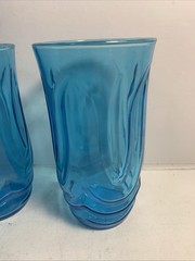 Pair of Anchor Hocking Colonial Tulip Laser Blue 5.5″ Tumbler Drinking Glass