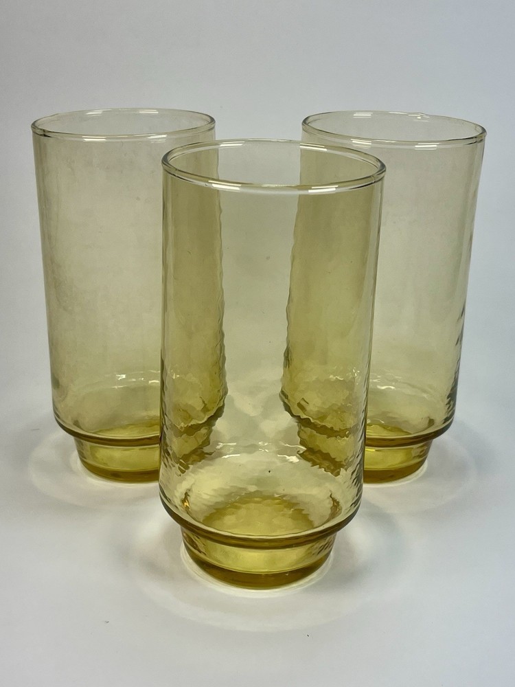 Set 3 Vintage Amber Drinking Glasses Tumblers Libbey Anchor Hocking Style MCM