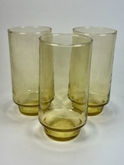 Set 3 Vintage Amber Drinking Glasses Tumblers Libbey Anchor Hocking Style MCM