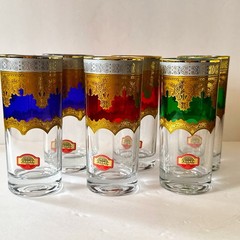 RARE! VTG France Crystal Collection Royal 24K Gold Glasses Set of 6 Handmade
