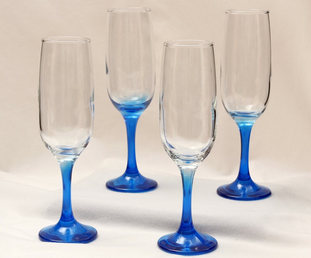 Crystal Champagne Flutes Blue Stems Set of 4 Epure New with Tags