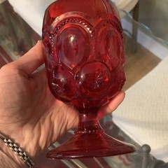Red Glass Moon and Stars Water Goblet. Imperfection