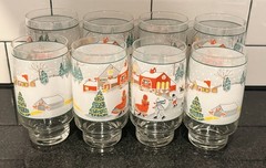Vintage Lot 10 Sangrio Silent Night Glasses Christmas 3 Sizes Holiday Winter Cup