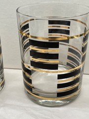 Rare 2 Signed Culver Double Old Fashioned Glasses Gold & Black USA