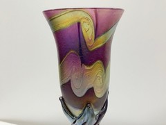 Australia Art Nouveau COLIN HEANEY GLASS Pair Wine glass Tall 8.8in Signed Rare!