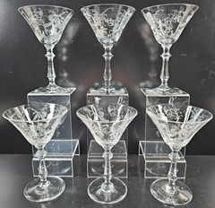 6 Glastonbury Lotus Vesta Clear Champagne Sherbet Set Depression Floral Etch Lot