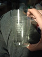 Vtg Etched «Grape And Vine» Design with Horiz. Lines Drinking Glasses