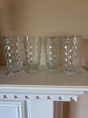 Vintage Set of 4 Whitehall Clear Colony Indiana Glass Cubist Footed Glasses