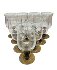 LIBBEY TWO TONE TAWNY BRON TULIP SHAPE WATER WINE GLASSES SET OF 10 VINTAGE MCM