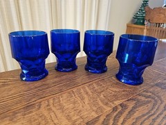 VIKING GLASS GEORGIAN COBALT BLUE 8 OUNCE FLAT TUMBLERS LOT OF 4 4 1/8″ Tall