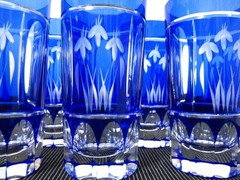 Unused Kamei Restored Satsuma Kiriko Indigo Glass Set of 5 Japan