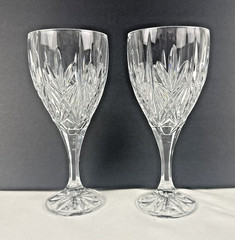 VTG Cut Crystal Water Goblets Set of 2 Floral Wine Glasses 8oz Clear FREE SHIP