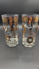 Culver Vgt USA-2- Charm Bracelet Jeweled High Ball glasses MCM